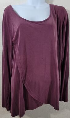 Cato Burgundy Draped Layered Round Neck Slub Knit Top XL Lightweight Stretchy